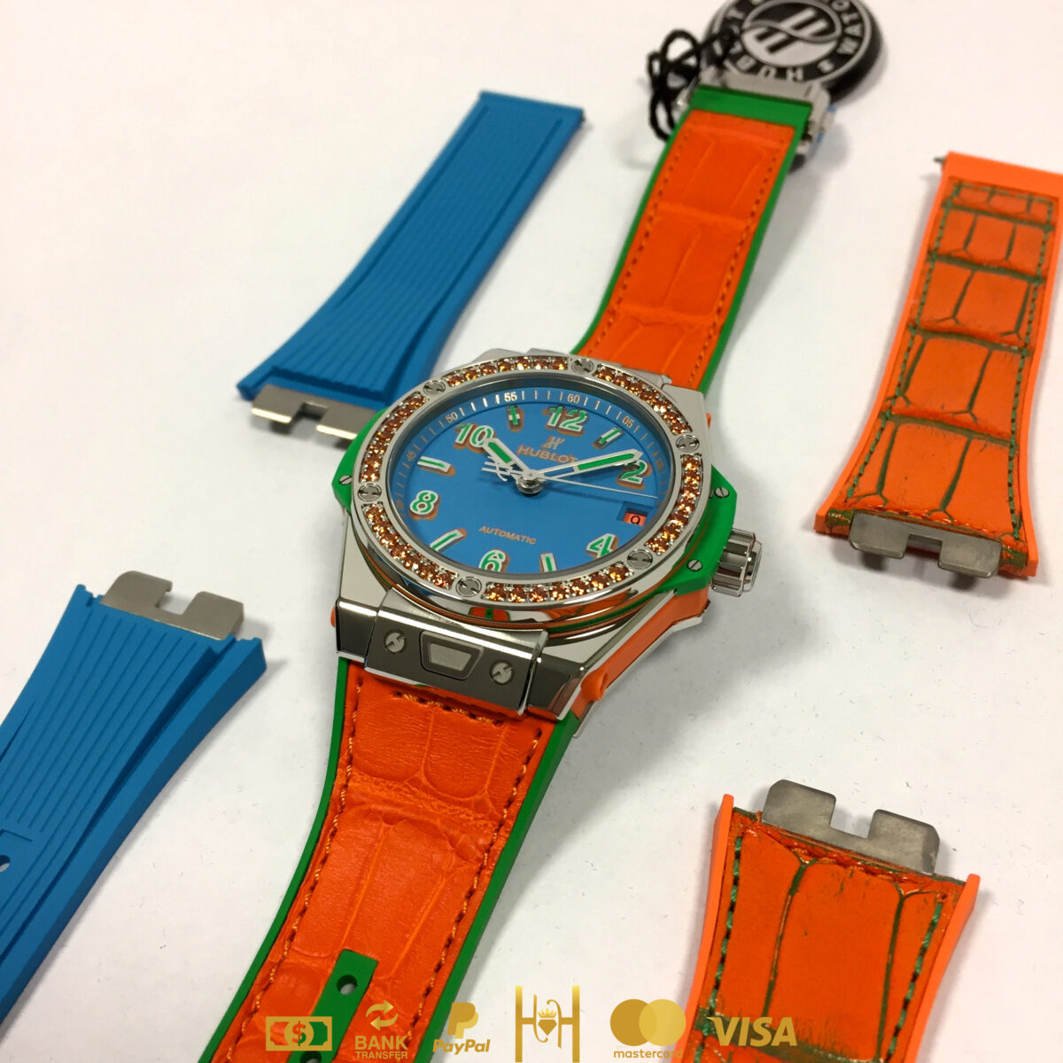 Hublot Big Bang One Click 39 mm, bisel de acero inoxidable con 42 zafiros naranjas