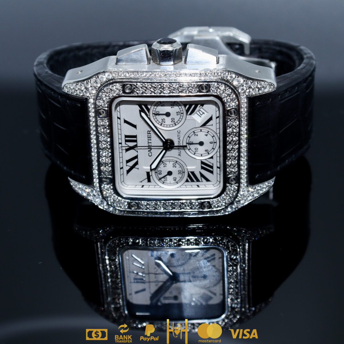 Cartier Santos 100 XL cronógrafo en acero inoxidable con diamantes