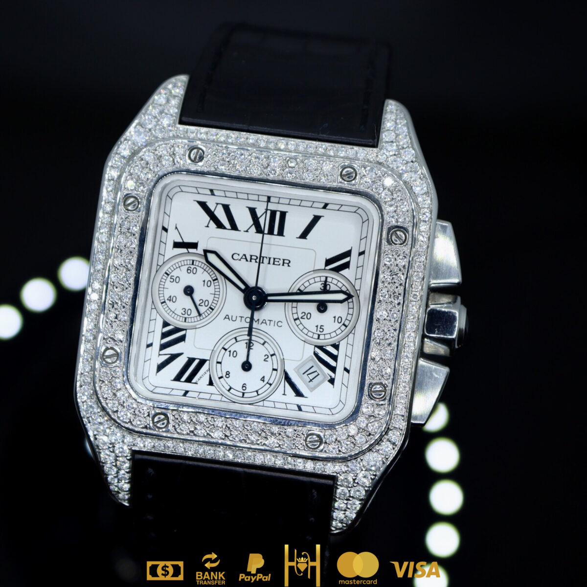 Cartier Santos 100 XL cronógrafo en acero inoxidable con diamantes - Imagen 6
