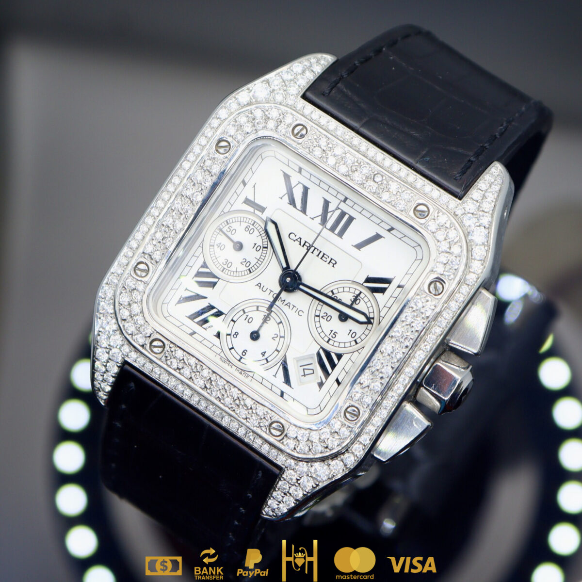 Cartier Santos 100 XL cronógrafo en acero inoxidable con diamantes - Imagen 8