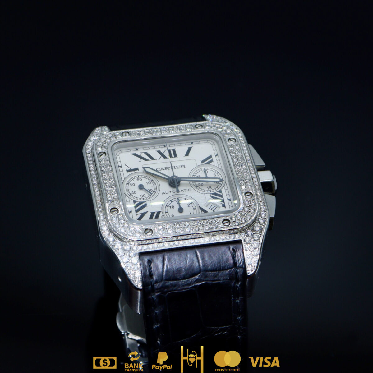 Cartier Santos 100 XL cronógrafo en acero inoxidable con diamantes - Imagen 9
