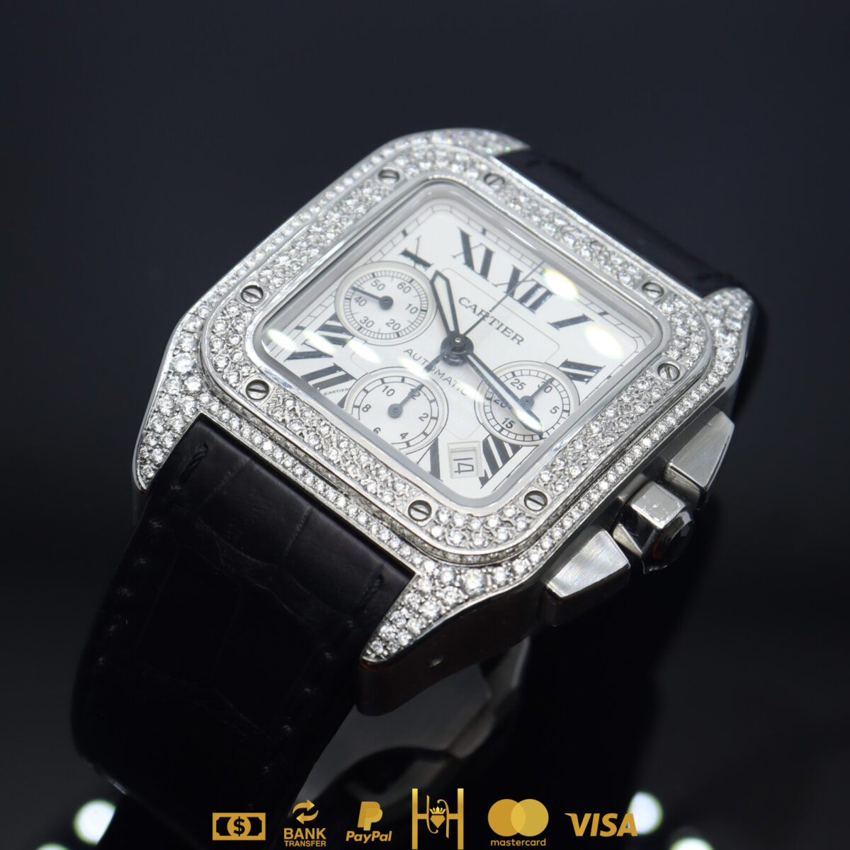 Cartier Santos 100 XL cronógrafo en acero inoxidable con diamantes - Imagen 10