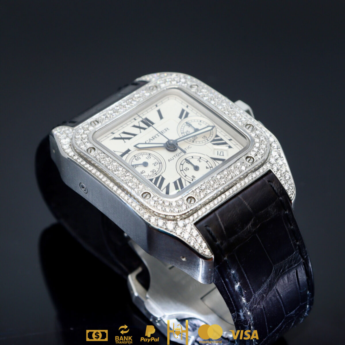 Cartier Santos 100 XL cronógrafo en acero inoxidable con diamantes - Imagen 11