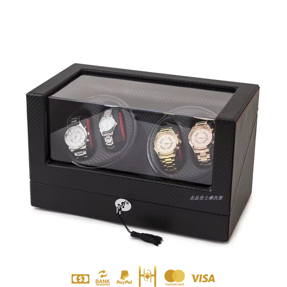 Rebobinador en madera terminado en Fibra de Carbono para 4 relojes en movimiento
