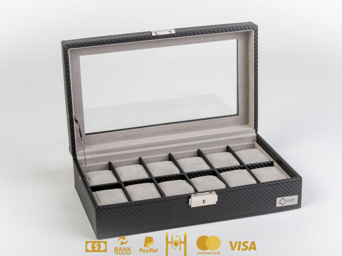Estuche de almacenaje para 12 relojes en material PU de alta densidad tipo fibra de carbono - Imagen 2