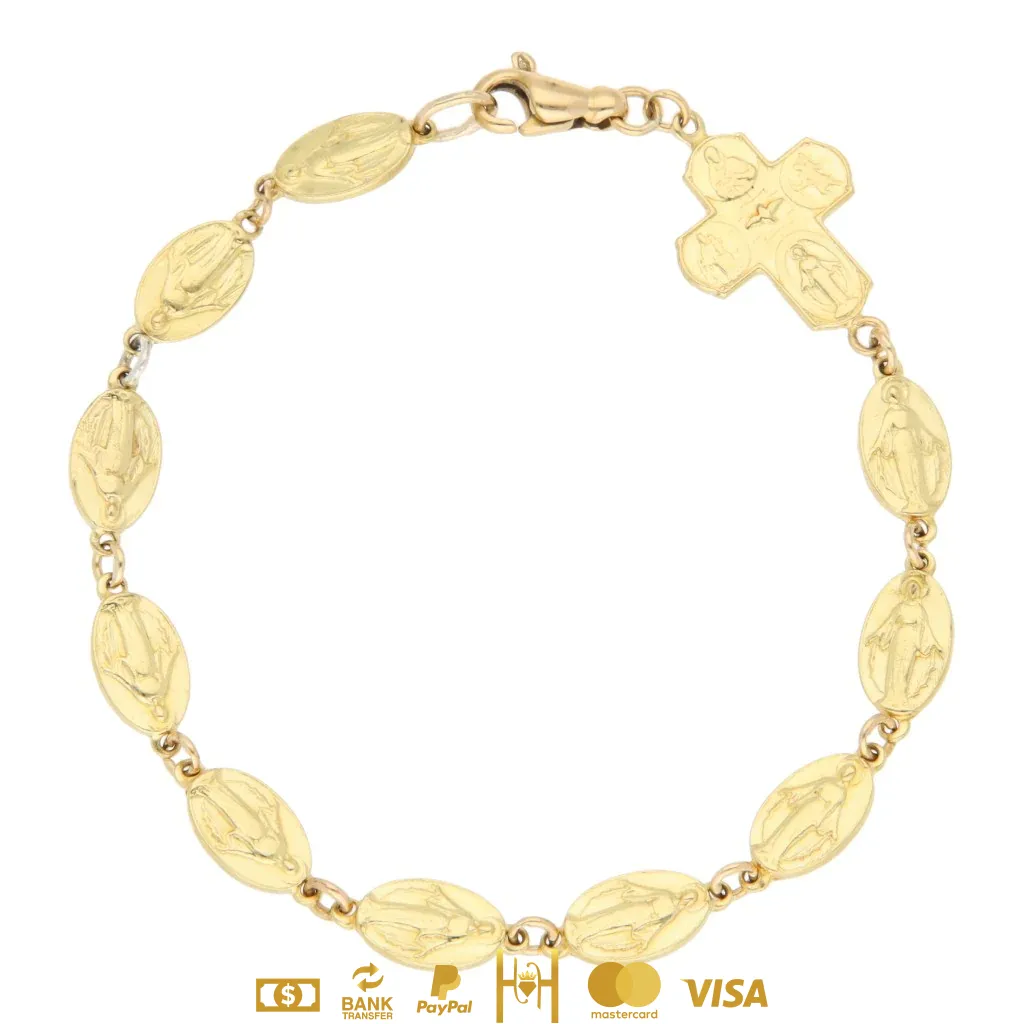 Pulsera eslabón cruzado religiosas en oro amarillo 18 kilates