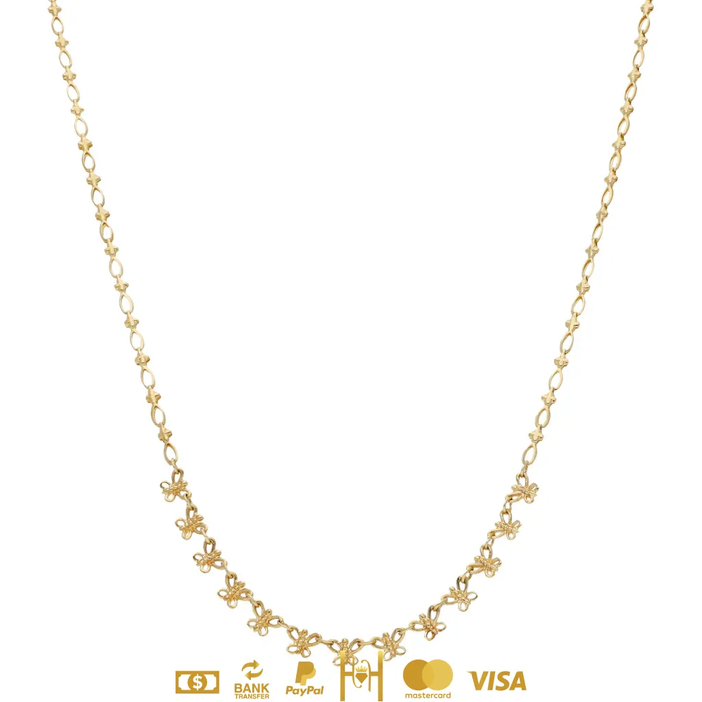 Collar eslabón laminado con aplicaciones motivo mariposa en oro amarillo 14 kilates