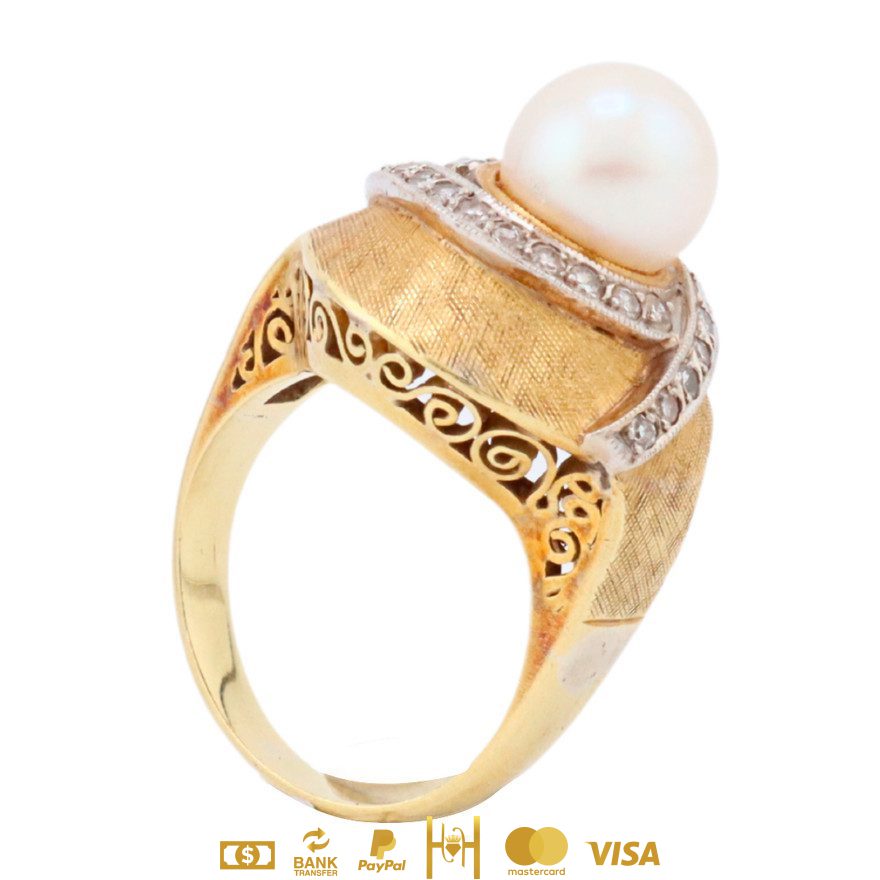 Anillo con Perla & Diamantes en 18k
