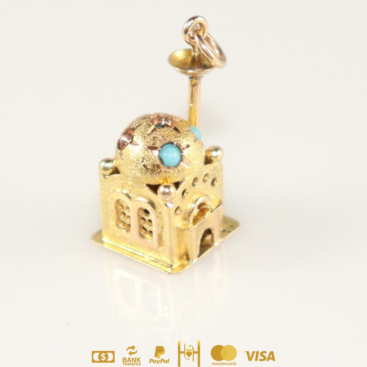 Dije de Mezquita turquesa en oro amarillo de 14k